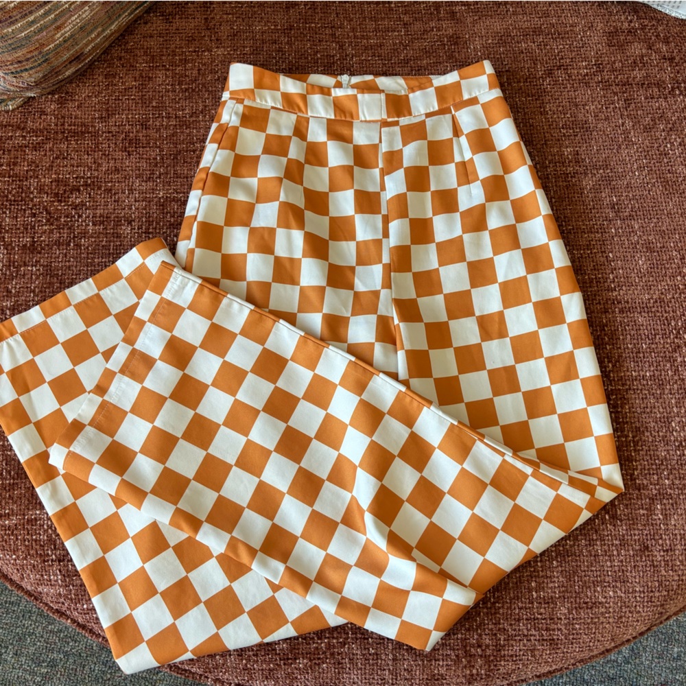Cider orange/yellow checker pants, pattern, size s